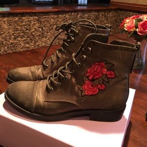 Madden Girl Olive Satin Combat Boots